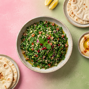 סלט טבולה קלאסי עם בורגול, ירקות קצוצים, פטרוזיליה ונענע